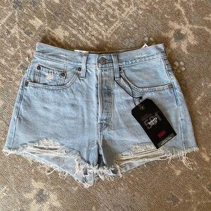 Levi's 501 Light Blue Frayed Denim Shorts